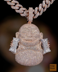 Pendentif en diamant Moissanite VVS breloque bouddha riant en argent sterling 925 avec finition dorée bijoux hip hop glacés glamour - Product Image 6