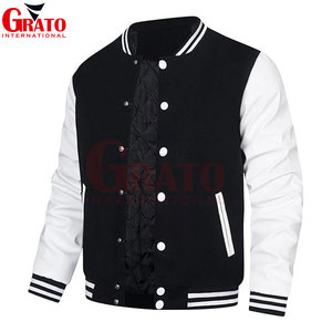 Automne hiver hommes élégant décontracté brodé laine respirant Varsity Bomber veste col montant poches nouveauté - Product Image 3