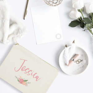 กระเป๋าใส่เครื่องสำอางลายดอกไม้สีสันสดใสพร้อมชื่อเฉพาะตัว เป็นมิตรกับสิ่งแวดล้อมและพกพาสะดวก กระเป๋าเครื่องสำอางสำหรับเดินทาง ลายตัวอักษรน่ารัก - Product Image 3