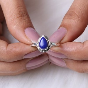 Meilleure qualité bague délicate en argent Sterling 925 massif 7x9mm forme de poire pince torsadée bande minimaliste véritable anneaux fins afghans - Product Image 4