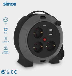5m. Cavo prolunga estensibile 3 prese + 2 USB 3x1,5mm IP20 (Simon EX924301) - Product Image 2