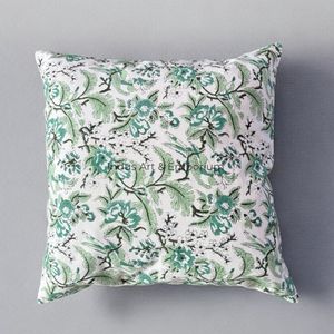 ปลอกหมอนผ้าฝ้ายพิมพ์ลายดอกไม้สี่เหลี่ยมสวยงาม สีฟ้าเขียว ของตกแต่งบ้าน - Product Image 6
