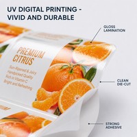 Oranje citrus fruit patroon witte glanzende vinyl sticker labelrol waterdichte klevende verpakkingslabels op maat bedrukt