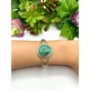Navajo-Made Kingman Turquoise & Sterling <b>Silver</b> <b>Cuff</b> <b>Bracelet</b> Highgrade Cultural Collectible Jewelry - Product Image 5