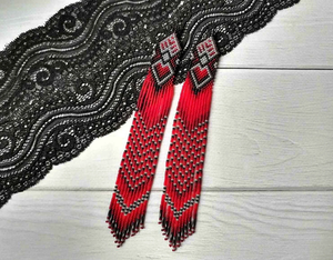<b>Red</b> Seed Bead Stud <b>Earrings</b> Handmade Boho Party <b>Earrings</b> - Product Image 4