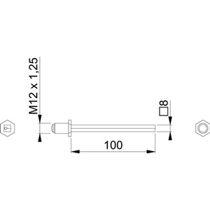 Pasador de Perfil Cuadrado 8x100mm Hierro Galvanizado con Hombro Dividido y Cabeza Hexagonal M12x1.25 HOPPE - Product Image 3