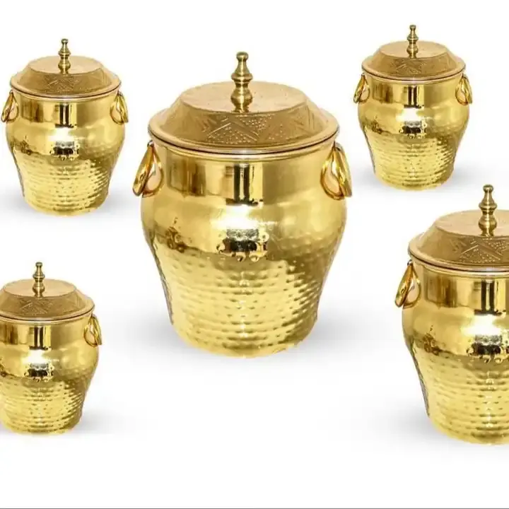 Casserole dipalu mewah dengan tutup desain terbaru Set 5 Pot panas warna emas untuk dekorasi meja pernikahan dan makan malam