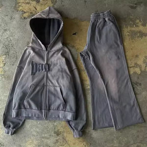 Conjunto de Sudadera con Capucha y Pantalones Deportivos Holgados, Lavado Ácido, Diseño Personalizado Ligero, Estilo Casual de Invierno para Hombre - Product Image 1