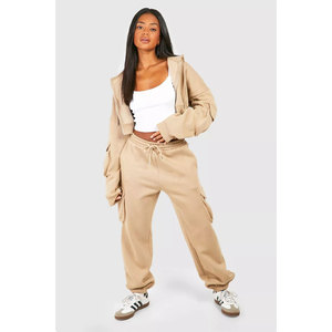 Conjunto Deportivo de Mujer, 100% Algodón, Tejido de Punto, Sudadera con Capucha y Pantalones Jogger, Transpirable, Diseño Liso, Ecológico, Secado Rápido, Ropa Deportiva Informal para Calle - Product Image 1