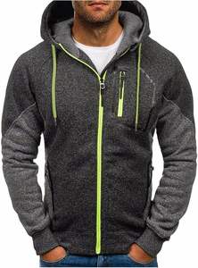 Sweats à capuche pour hommes Zip Up, Sweats à capuche zippés pour hommes Sweat-shirt léger à manches longues à capuche de couleur unie avec poche Kanga - Product Image 6