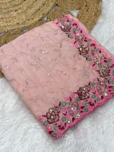 Designer Fantaisie Tebby Doux Organza Avec Resham Et Paillettes Broderie Saree Femme Mode En Gros Usine Fabricant - Product Image 5