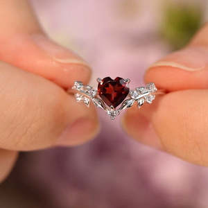NOVAMART Fine Platinum Heart's Desire Red <b>Garnet</b> Women's Engagement Gemstone <b>Rings</b> 925 <b>Silver</b> Wholesale Export - Product Image 2