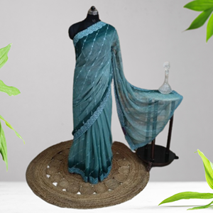 Élégant saree traditionnel indien en soie finement fabriqué à la main avec des vêtements indiens et pakistanais à motifs complexes - Product Image 6