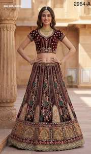 Lehenga Choli pour femme, vêtements de mariage de qualité supérieure, velours, patch multi-fils, broderie Dori, diamants et travail de miroir réel - Product Image 2