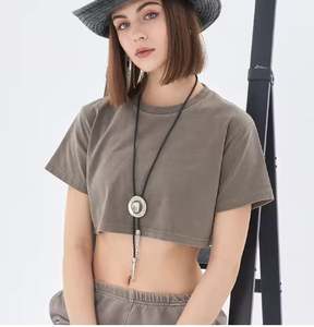 Fashion Trendy High End Cropped <b>T</b>-<b>shirts</b> Quality Cotton Acid Wash Oversized <b>t</b> <b>Shirts</b> for <b>Ladies</b> - Product Image 1