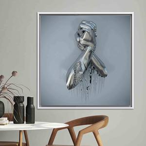Personalized Metallic Hands Canvas Print: Elegant Silver Wall Art,WHITE <b>FRAMED</b> CANVAS - Product Image 1