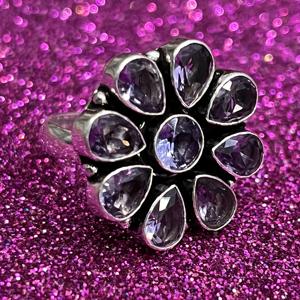 Quartz Améthyste Bague en laiton plaqué argent 92.5 Bague en forme de fleur pour femme - Product Image 3