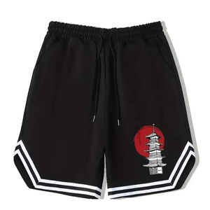 Pantalones cortos de gimnasio para hombre baratos al por mayor, pantalones cortos de entrenamiento físico de malla de playa de secado rápido con bolsillos de talla grande, cintura estampada de poliéster liso - Product Image 1