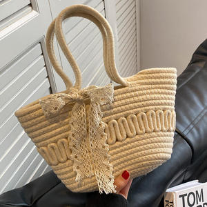Bolso de Playa de Paja Tejido a Mano, Estilo 2025, para Mujer, Moderno, Estilo Vacacional, de Ratán, con Cierre Abierto - Product Image 1