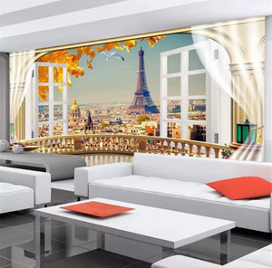 Papel <span class=keywords><strong>De</strong></span> Parede Papel Tapiz Personalizado 3D Estéreo Foto Murales Balcón París Paisaje Torre Eiffel Sofá Fondo Papel <span class=keywords><strong>De</strong></span> Pared - Product Image 1
