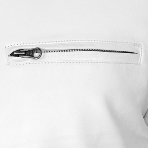 Nouvelle arrivée 2025, veste en cuir noir souple de haute qualité pour homme avec bande en cuir blanc, coupe ajustée, veste en cuir de motard pour homme - Product Image 4