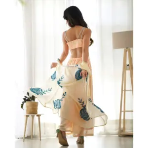 Ensemble Sharara pour femmes, style vintage, à motifs floraux, de couleur marron, tenue ethnique de fête, pour la vente en gros et l'exportation - Product Image 3