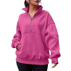 Automne hiver mode hommes décontracté coupe régulière col montant pull à capuche à manches longues couleur unie manteau Semi-fermeture éclair uni teint - Product Image 3