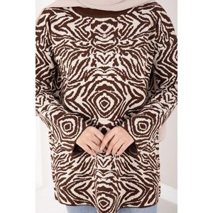 เสื้อสเวตเตอร์ถักลายม้าลายสีกาแฟสไตล์ลำลองสำหรับฤดูใบไม้ร่วง - Product Image 3