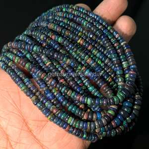 Perles rondes lisses en opale d'Éthiopie noire naturelle 3-5 mm, opales noires chatoyantes pour la fabrication de bijoux, vente en gros par le grossiste. - Product Image 2