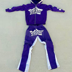 Conjunto de chándal personalizado con estampado de abullonado en 3D, pantalones de chándal de algodón de gran tamaño y pantalones de chándal acampanados con capucha para hombre, función de logotipo de Fitness - Product Image 4