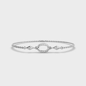 IGI Certified Round Lab Grown Diamond Oval Halo <b>Station</b> Chain Bracelet in Solid 925 Sterling Silver - Product Image 1