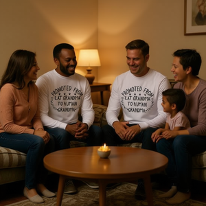 Maglietta a maniche lunghe con stampa digitale unisex, girocollo, per adulti, per riunioni di famiglia, con stampa: Promossa da nonna gatta a nonna umana. - Product Image 3