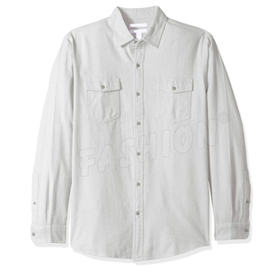 เสื้อเชิ้ตลำลองผู้ชายผ้าฝ้าย100% แขนยาวผ้าเดนิมสีขาวคลาสสิกมีสไตล์ใหม่ล่าสุด