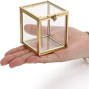 Precio barato indio hecho a mano lujoso cuadrado personalizado Metal cristal joyero Marco de latón transparente anillo de cristal Boxe - Product Image 6