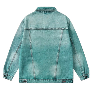 Veste en jean grande taille en polaire pour hommes, épaisse, chaude, décontractée, grande, multi-poches, broderie personnalisée, patchwork coupe-vent en denim - Product Image 2