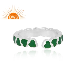 Best Selling Fine <b>Sterling</b> <b>Silver</b> Green Enamel Heart Design <b>Adjustable</b> <b>Ring</b> Custom Jewelry for Women Gift for Her - Product Image 3