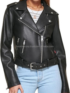 Nouveau élégant à la mode toile hiver Double boutonnage veste en cuir coupe-vent imperméable vraie peau de vache vêtements d'extérieur pour femmes - Product Image 2