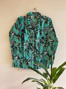 Conjunto de ropa de dormir de algodón azul con cuello en V para mujer, traje de noche con estampado de animales de mono Sexy elegante, pijama cómodo transpirable de talla grande - Product Image 4