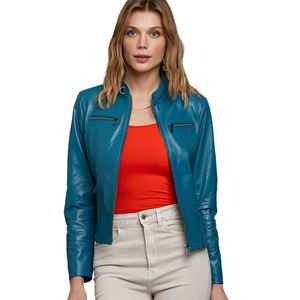 Chaqueta de moda de cuero para mujer de alta calidad hecha a medida con su propio diseño suministro al por mayor multicolor - Product Image 1
