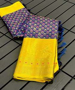 Nouvelle tenue saree brodée tendance avec chemisier lourd à séquence de cordon unique sur tissu en filet d'organza pour mariages kurta - Product Image 1