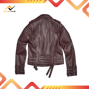 Femmes col en V laine mince respirant fermeture à glissière couleur personnalisée tricoté en cuir véritable veste de moto - Product Image 4