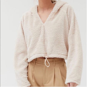 Women's Casual <b>Sherpa</b> Fleece Sweatshirt 100% Cotton Long Sleeve Winter Warm Crop Tops Stand Embroidered <b>Hoodie</b> - Product Image 2