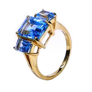 925 Sterling Silver Blue Topaz & Gold Plated Blue Topaz <b>Ring</b> Classic Style - Product Image 1