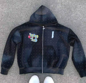 Sudadera con capucha de invierno de alta calidad con cremallera y pedrería completa, estampada, con logo personalizado, estilo streetwear, bordada, 100% algodón, 500GSM, con efecto descolorido por el sol y lavado ácido. - Product Image 2