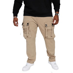 Pantalones Cargo Beige para Hombre, 100% Algodón, Corte Slim Fit, con Tirantes de Hebilla y Cierre de Botones, en Oferta - Product Image 4