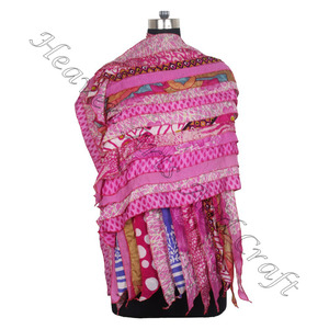 Soie recyclée Sari 15 bandes Designer fait à la main écharpes étole châles SC521 soie fine en gros recyclé Vintage Sari femme écharpe - Product Image 2