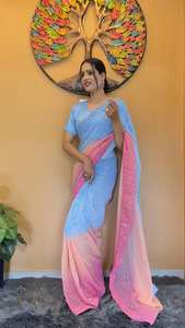 Georgette Séquence Broderie Travail Impression Numérique Blouse Pièce Prêt-à-porter Sari Indien pour Dames Prix de Gros Pas Cher pour - Product Image 5