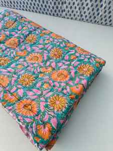 Hand Block <b>Floral</b> Print Organic Cotton Razai Quilted Indian Reversible Jaipuri <b>Quilt</b> - Product Image 2