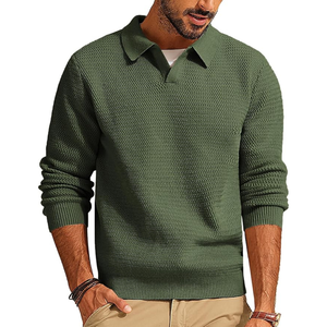 Pull d'hiver pour homme sur mesure OEM, manches longues, col en V, pull décontracté, haut ample, polyester/viscose, uni, respirant, tricoté - Product Image 1