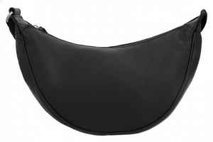 Bolso Bandolera de Cuero Genuino Negro Suave, Bolso de Hombro Grande en Forma de Media Luna, Bolso de Pecho Tipo Banana con Textura Granulada, Bolso de Viaje Moderno - Product Image 2